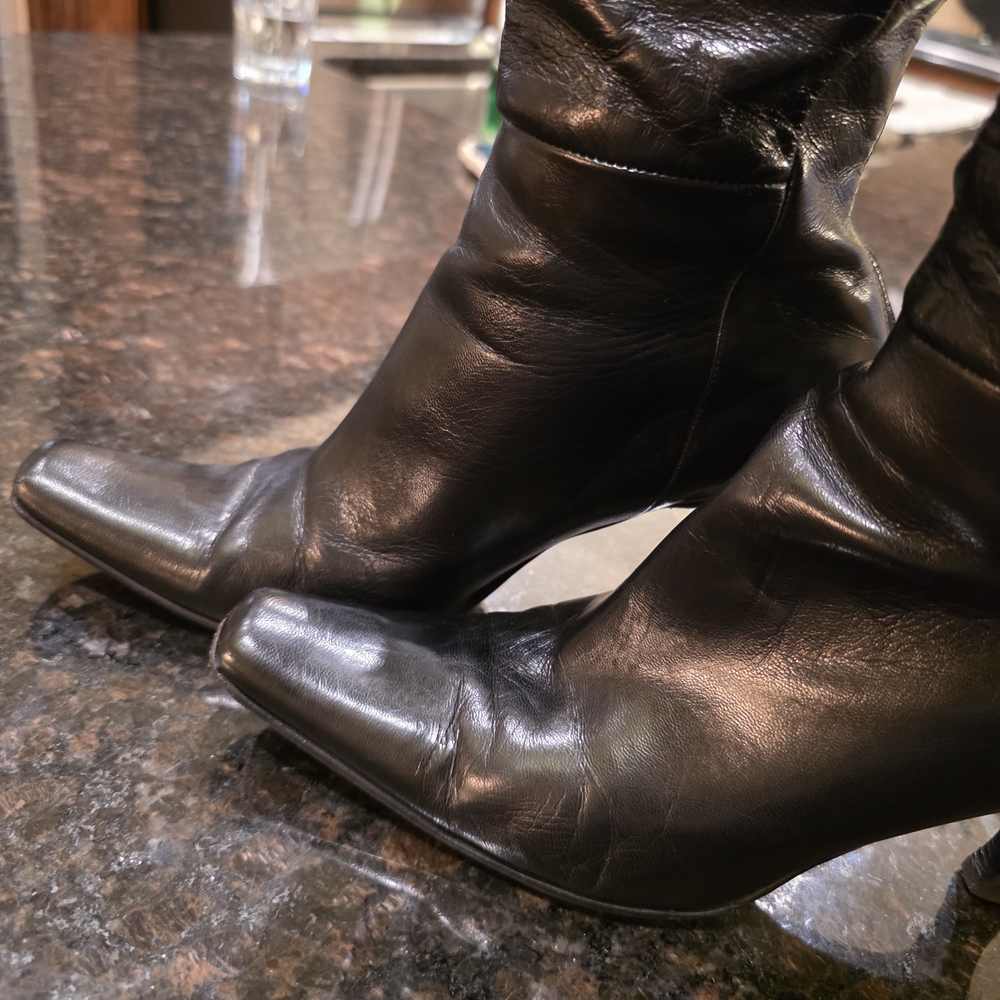 BCBG Black Leather Heeled Boots